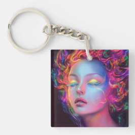 Llavero Mujer extranjera con pelo cósmico
