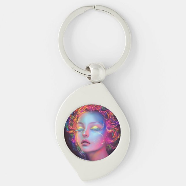 Llavero Mujer extranjera con pelo cósmico (Anverso)