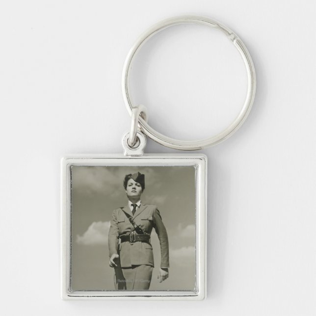 Llavero Mujer joven en marchar militar en tejado (Frente)