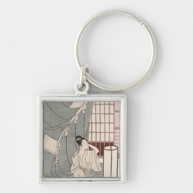 Llavero Mujer joven que se arrodilla por su red de (Frente)