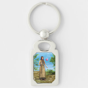 Llavero Mujer Nativa Americana Arte de Bosque y Pájaro