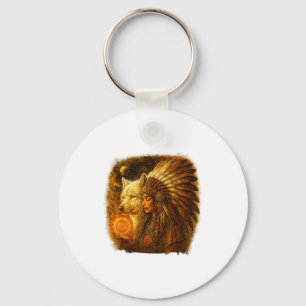 Llavero Mujer Nativa Americana India Con Lobo Blanco Vitag