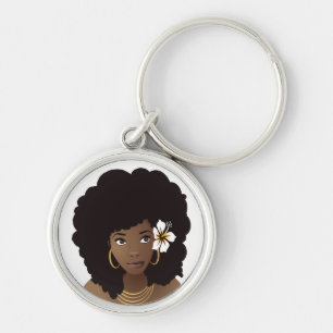 Llavero Mujer negra con flor en el pelo natural