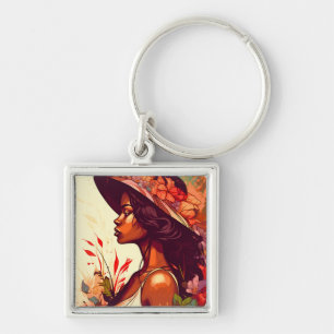 Llavero Mujer negra en el jardín floral diseño de todas la