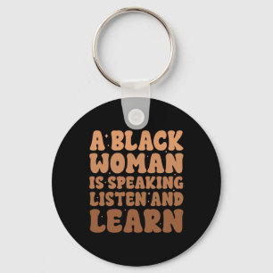 Llavero Mujer Negra Está Hablando Escucha Y Aprende Histor