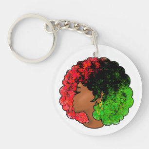 Llavero Mujer niña negra panafricana orgullo afro verde ro