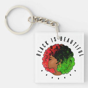 Llavero Mujer niña negra panafricana orgullo afro verde ro