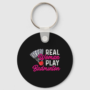 Llavero Mujer real juega bádminton Jugador de bádminton Vo