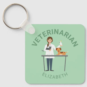 Llavero Mujer Veterinaria Con Animales & Su Propio Nombre