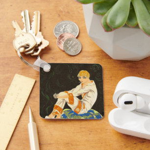 Llavero Mujer Vintage Art Déco, Fumando de S. Chompre