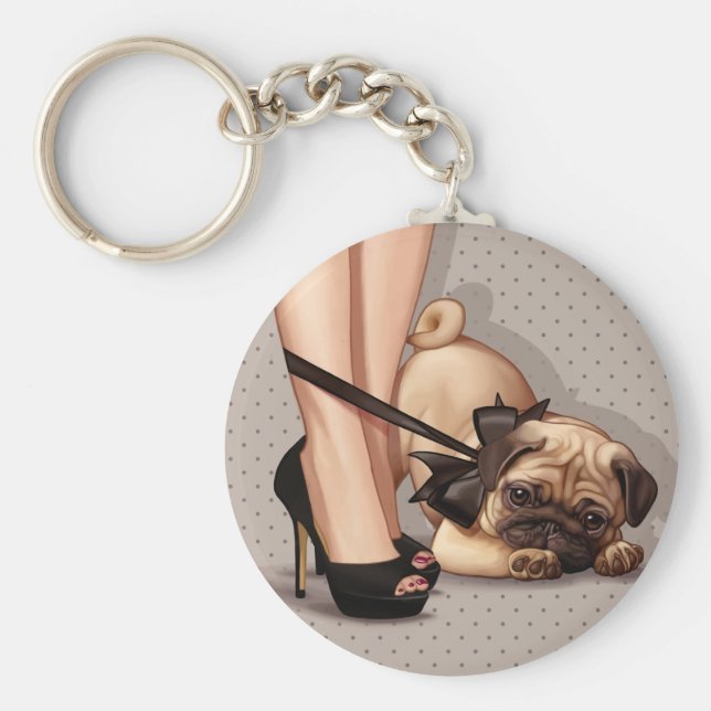 Llavero Mujer y cachorro de pug (Frente)