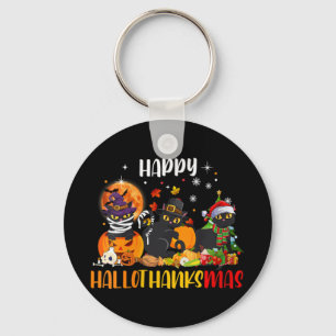 Llavero Mujeres felices Hallothanksmas Shirt Black Cat Hal