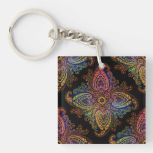 Llavero Multicolorido Paisley Hermoso en Negro