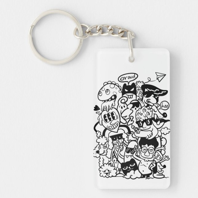 Llavero Multitud de personajes de caricatura quirky (Frente)