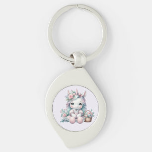 Llavero Muñeca de Unicornio Kawaii Pastel con Cesta de Flo
