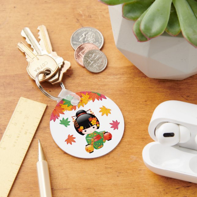 Llavero Muñeca Kokeshi Caída - Chica de Kimono Verde Geish (Escritorio )