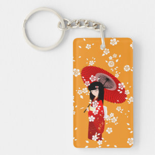 Llavero Muñeca Kokeshi Paraguas Rojo