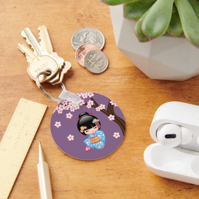 Llavero Muñeca Maiko Kokeshi - Chica Geisha de Kimono Azul (Escritorio )
