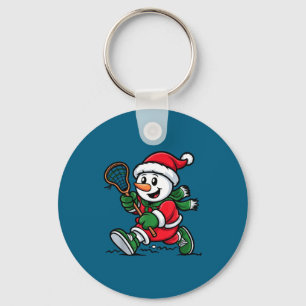 Llavero Muñeco de nieve sombrero de Santa jugando lacrosse