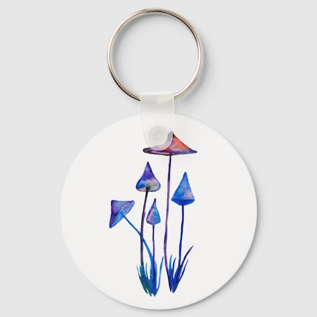 Llavero Mushrooms Watercolor Art Button Key Ring (Anverso)