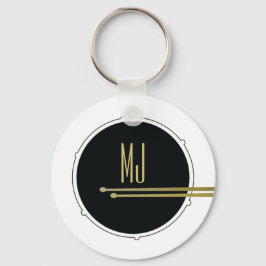 Llavero Music Drums Monogramado moderno en blanco y negro