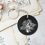 Llavero Música Moderna Floral Treble Clef<br><div class="desc">Moderna cadena de teclas Black Floral Treble Clef con un bonito ilustracion de un trébol y flores. Gran regalo para un músico,  amante de la música o profesor de música - o como regalo o artículo promocional para una tienda de música o escuela de música.</div>
