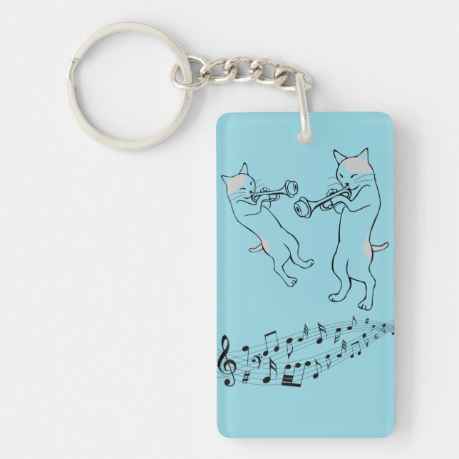 Llavero Musical Cats Playing Trombone Blue Keychain (Frente)