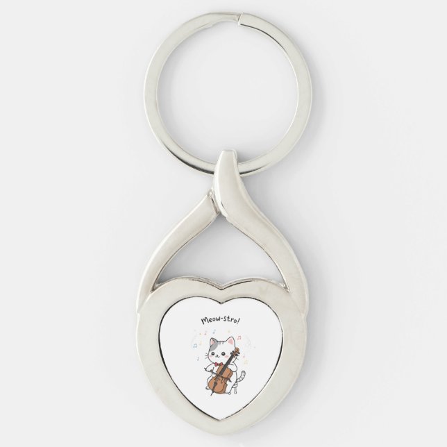 Llavero Músico de Cello Adorable Gato  (Anverso)