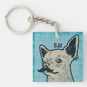 Llavero Mustache Chihuahua Graffiti Monograma