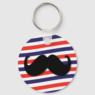 Llavero Mustache con rayas rojas, blancas y azules