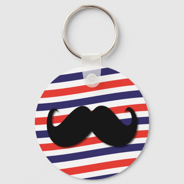 Llavero Mustache con rayas rojas, blancas y azules (Anverso)