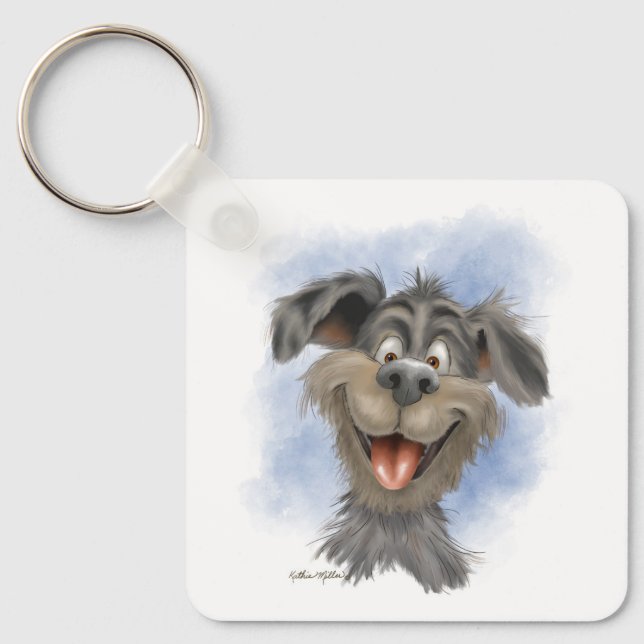 Llavero Mutt sonriente feliz – Dibujo animado de perro lin (Anverso)