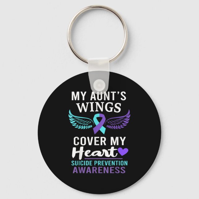 Llavero My Aunt's Wings Cover Heart Suicide Awareness Ribb (Anverso)