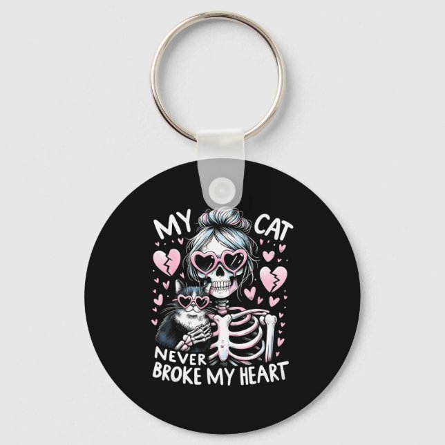 Llavero My Cat Never Broke My Heart Funny Skeleton Cat Val (Anverso)