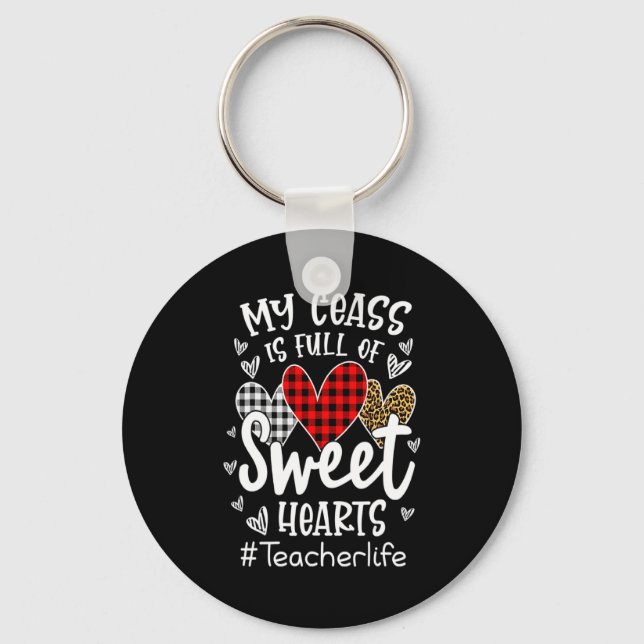 Llavero My Cl Is Full Of Heart Red Plaid Leopard Valent  (Anverso)