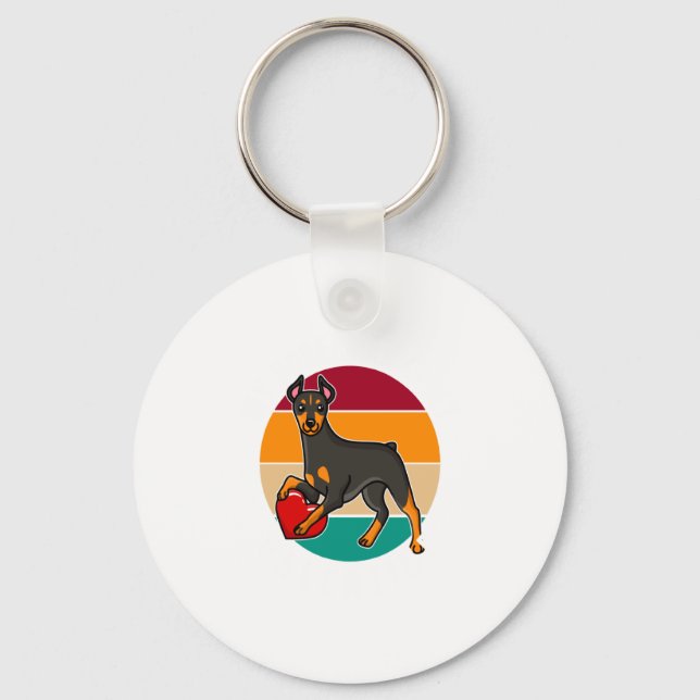 Llavero My Doberman Is My Valentine Heart Retro Sunset Dog (Anverso)