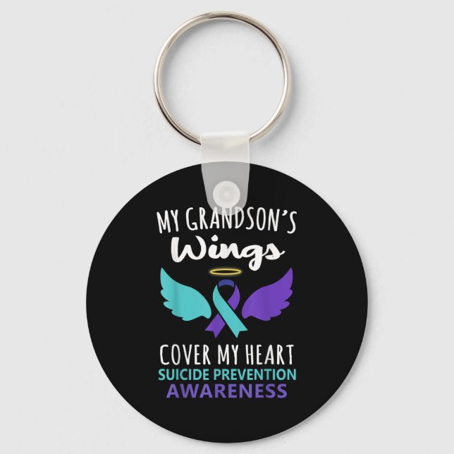 Llavero My Grandson's Wings Cover Heart Suicide Awareness  (Anverso)
