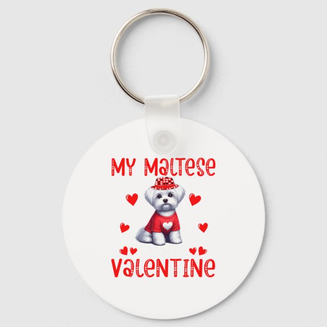 Llavero My Maltese Is My Valentine Hearts Costume Single O (Anverso)