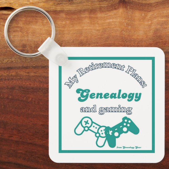 Llavero My Retirement Plans: Genealogy and Gaming (Anverso)