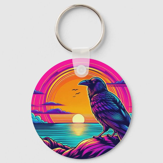 Llavero Mystic Raven at Psychedelic Sunset – Ocean View Ar (Anverso)