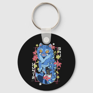 Llavero Mystical Blue Tiger Japanese Folk Art Style