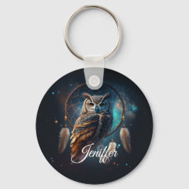 Llavero Mystical Space Owl with Dreamcatcher Art       