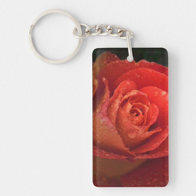 Llavero Mystique Dark Botanical Red Orange Rose Keyring (Frente)