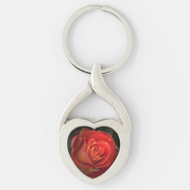 Llavero Mystique Dark Botanical Red Orange Rose Keyring (Anverso)