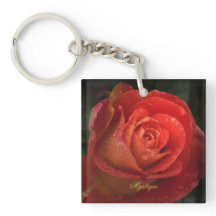 Mystique Dark Botanical Red Orange Rose Keyring
