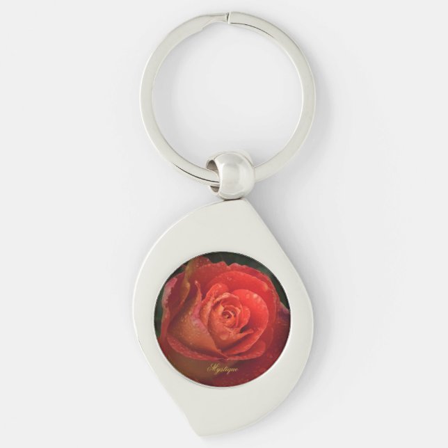 Llavero Mystique Dark Botanical Red Orange Rose Keyring (Anverso)