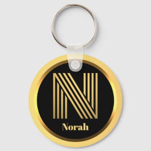 Llavero N Carta monogramada de oro personalizada