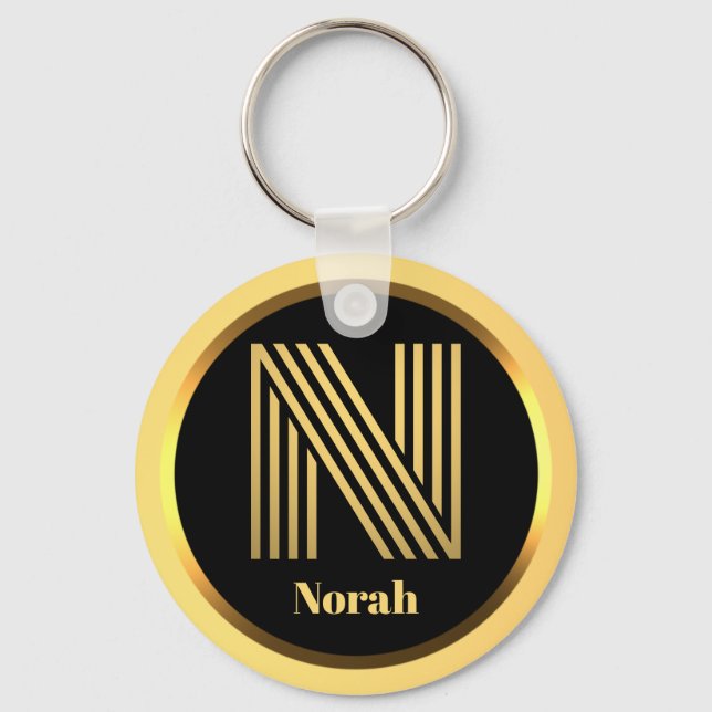 Llavero N Carta monogramada de oro personalizada (Anverso)