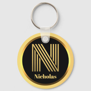 Llavero N Letra Gold Monogramada Keychain Personalizada