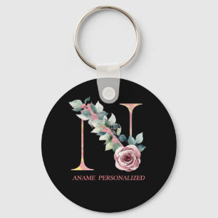 Llavero N Nombre de Monograma Floral Letras Clave Agante R